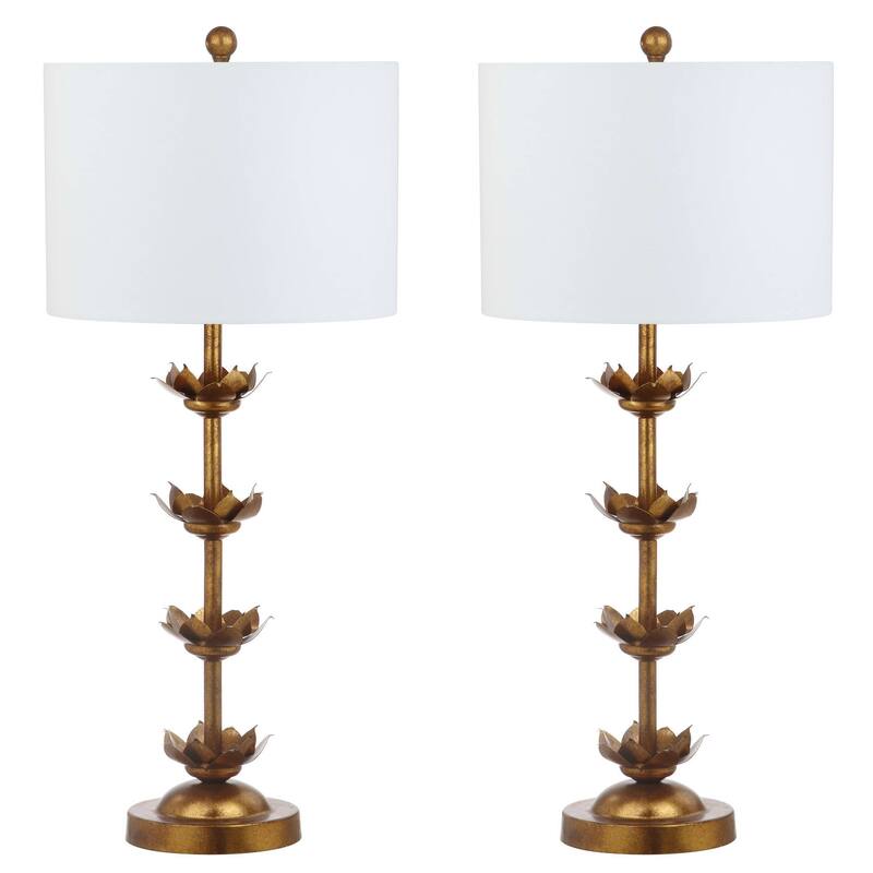 SAFAVIEH Lighting 32-inch Lani Antique Gold Leaf Table Lamp (Set of 2) - 14"x14"x32"