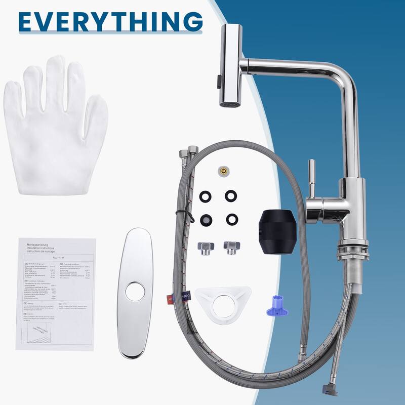 WOWOW Single Handle Waterfall Pull Down Sprayer Kitchen Faucet