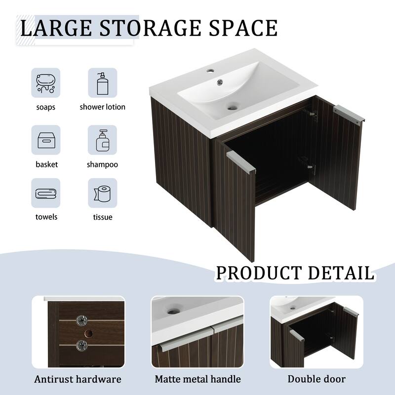 BNK 24"/30"/36" Single Sink Bathroom Vanity with Soft Close Door, Modern Floating Vanity