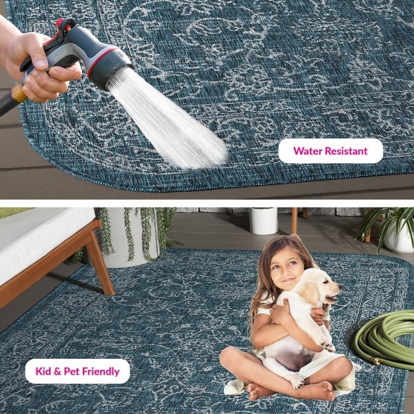 dimension image slide 3 of 10, SAFAVIEH Courtyard Aquata Indoor/ Outdoor Waterproof Patio Backyard Rug