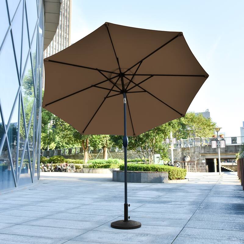 9 Ft Aluminum Patio Umbrella with Decorative Base - Coffee