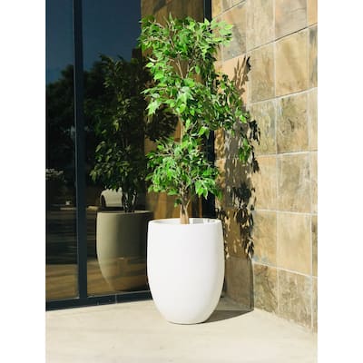 21.7"H Round Pure White Concrete Indoor Outdoor Modern Tall Planter - 17" W x 17" L x 21.7" H