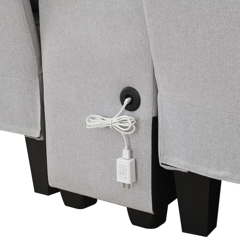 4-Seater Sofa 114.2" with USB Ports, Console Storage, Cup Holders in Linen