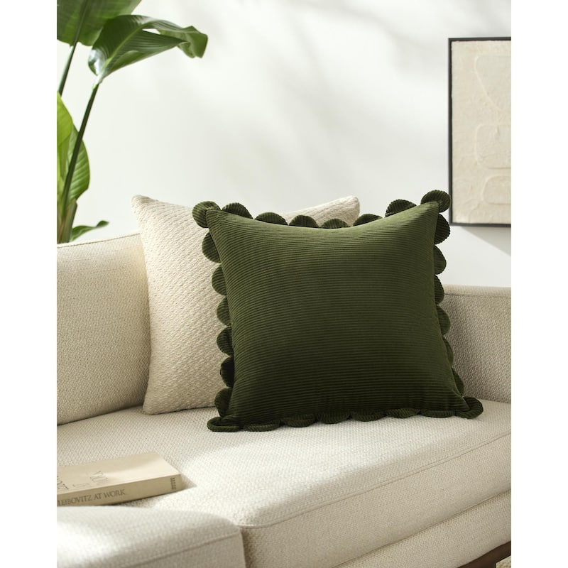 Livabliss Corduroy Quarters Modern Accent Pillow - Green - 20"L x 20"W - Down