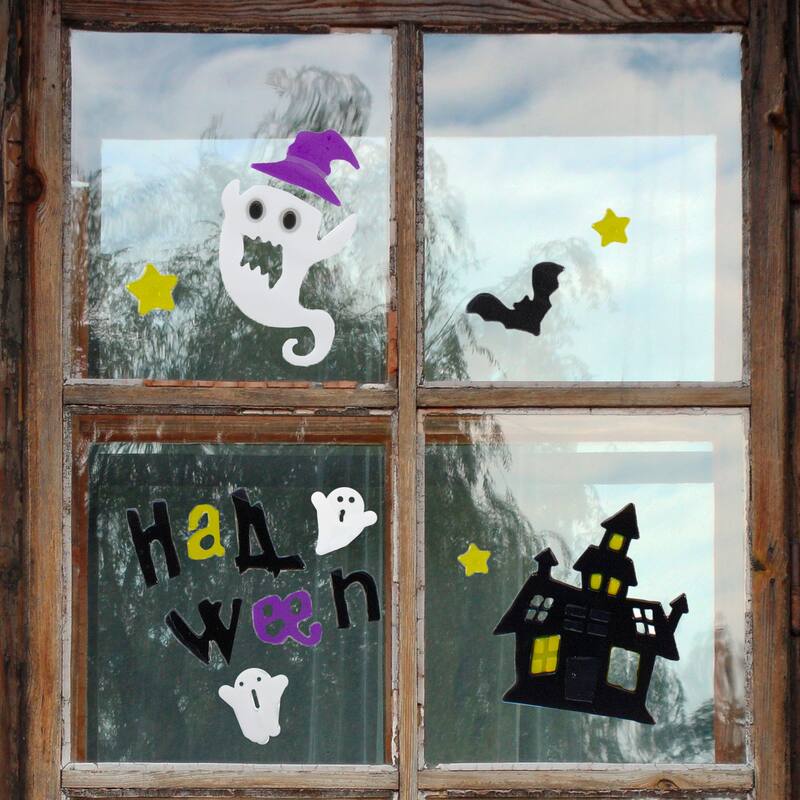 15-Piece Purple and Black Haunted House Halloween Gel Window Clings