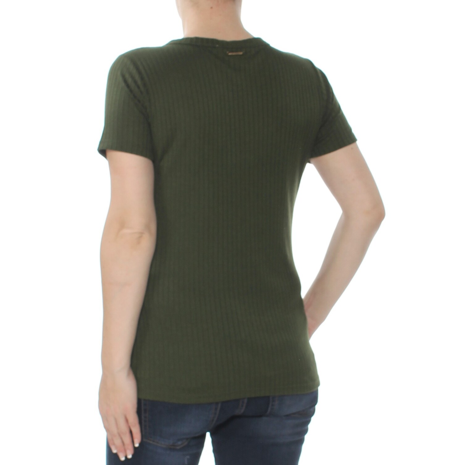 Shop Michael Kors Womens Green Ribbed O Ring Ke Short Sleeve Keyhole Top Size S Overstock 27761301