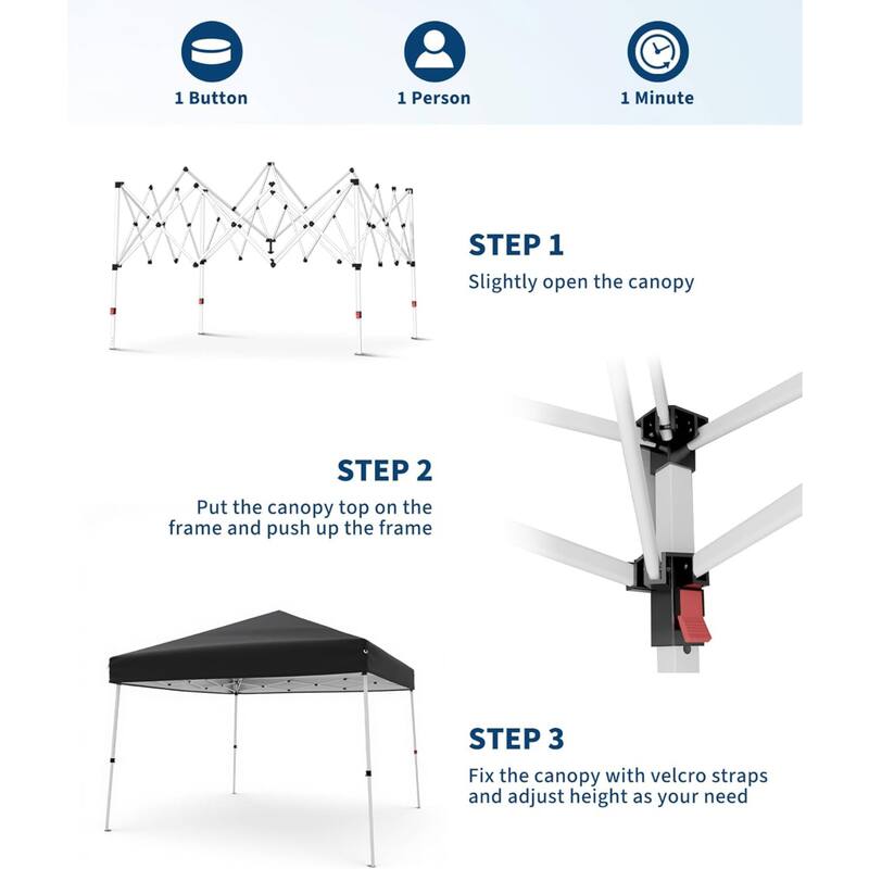 10x10FT Outdoor Portable Pop Up Tent Canopy with Carry Bag for Camping, Patio Deck Garden Beach