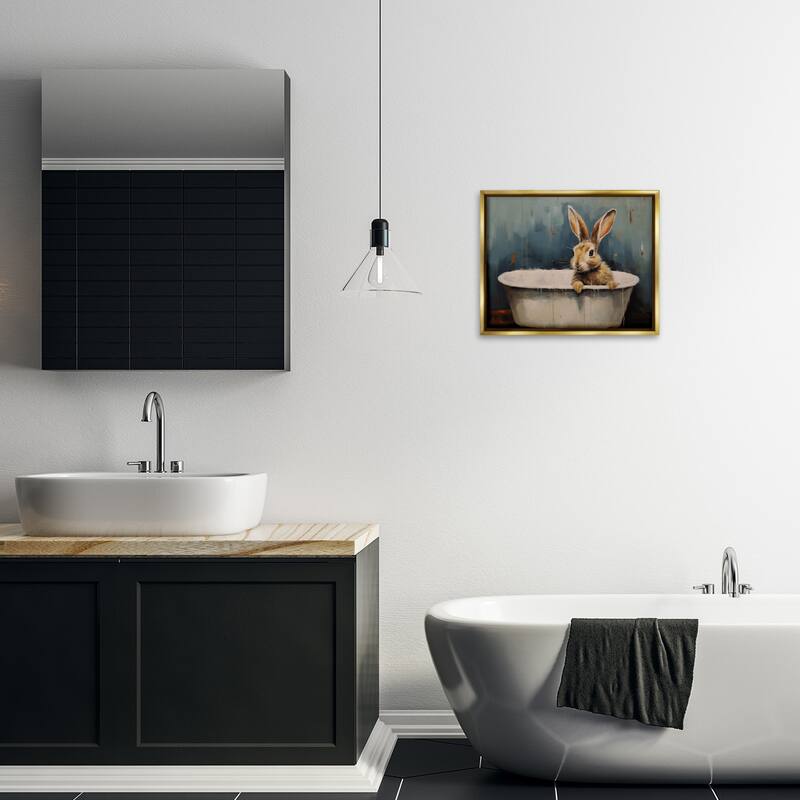 Stupell Baby Bunny in Tub Framed Floater Canvas Wall Art Design By Arlington Prints