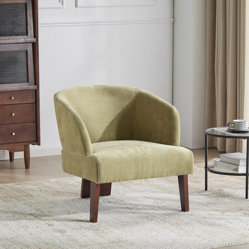 Modern Accent Chair with Round Back & Wooden Legs-Mid-Century Inspired Lounge Chair-Soft Fabric Upholstery