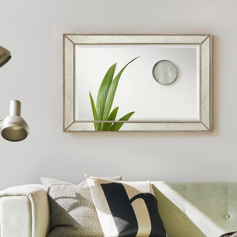 Champagne Bead Beveled Rectangular Wall Mirror - Clear