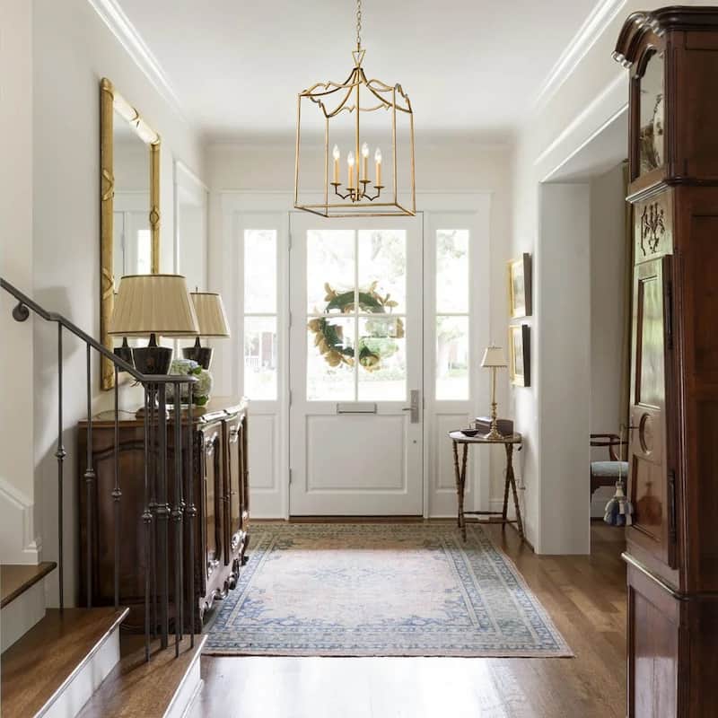 Vintage 4-Light Candle Aged Gold Iron Square Cage Pendant Lantern