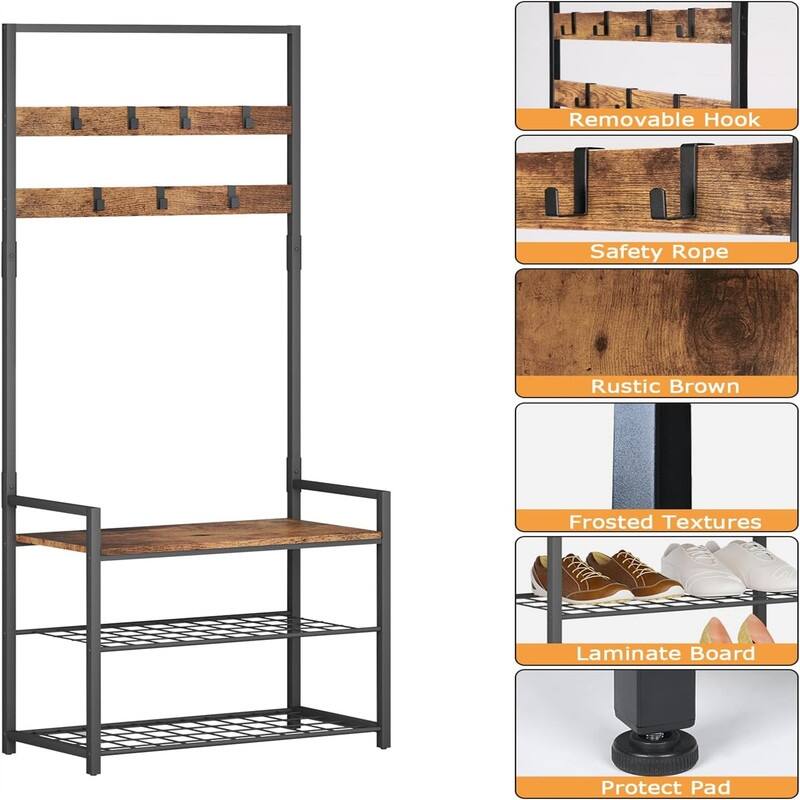 Coat Rack Shoe Bench - 25.19 x 12 x 68