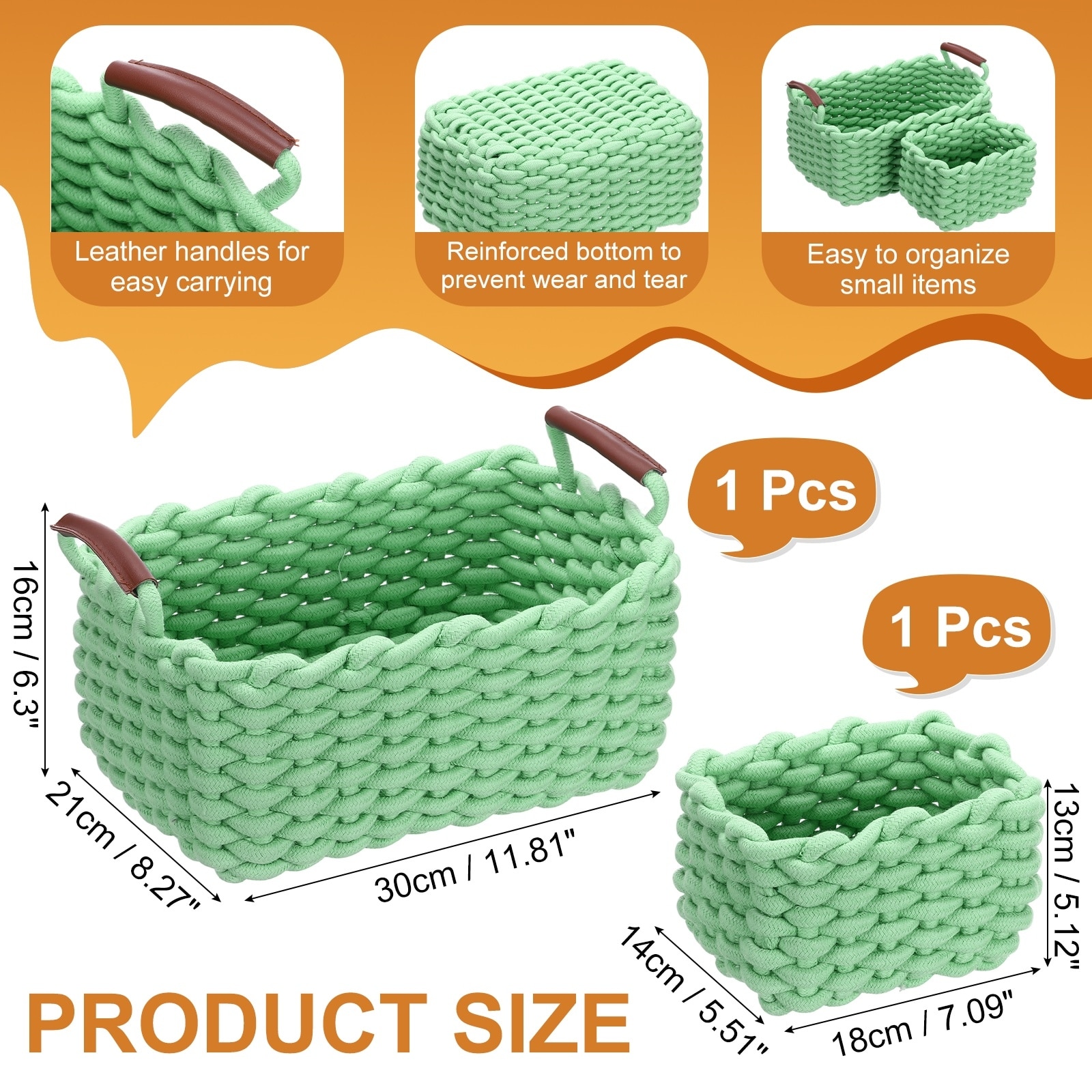 Woven Basket Cotton Rope Storage Baskets with PU Handle Gift Chest Box for Shelf Organizing Bedroom Home Decor