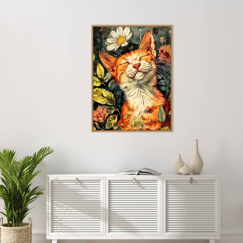 Kitty Daisy by Justyna Jaszke Framed Canvas Wall Art