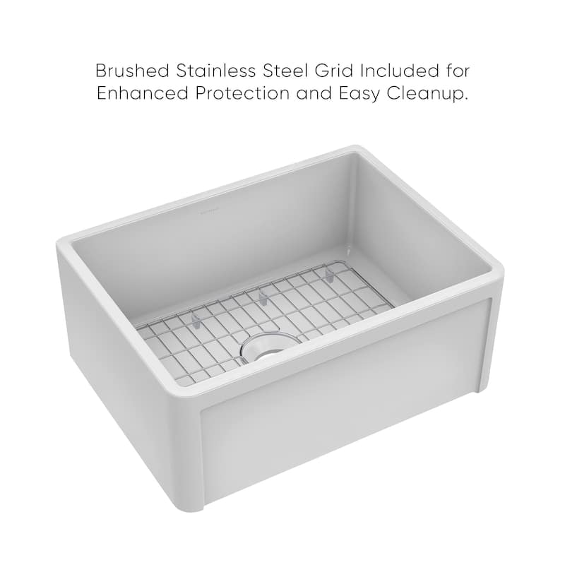 Reversible Fireclay Kitchen Sinks With Grid Three Edge Frame, Plain Front Apron