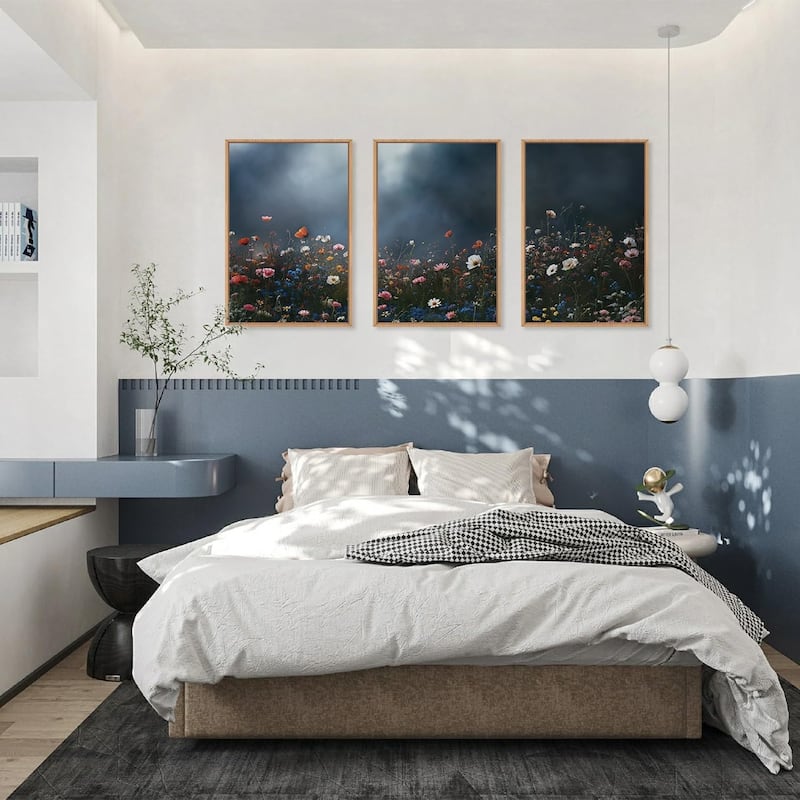 Abstract Dark Wall Decor,Wildflower Botanical Landscape Wall Painting