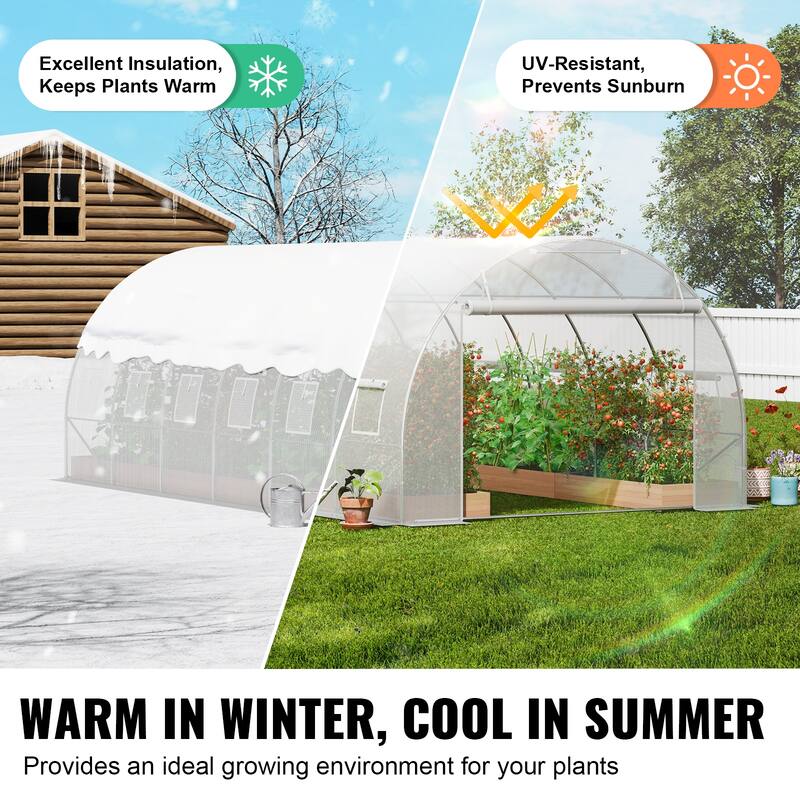 Walk-in Tunnel Greenhouse, Hoop House Greenhouse Tunnel, Plant Hot House with Galvanized Steel Frame, Green PE Cover