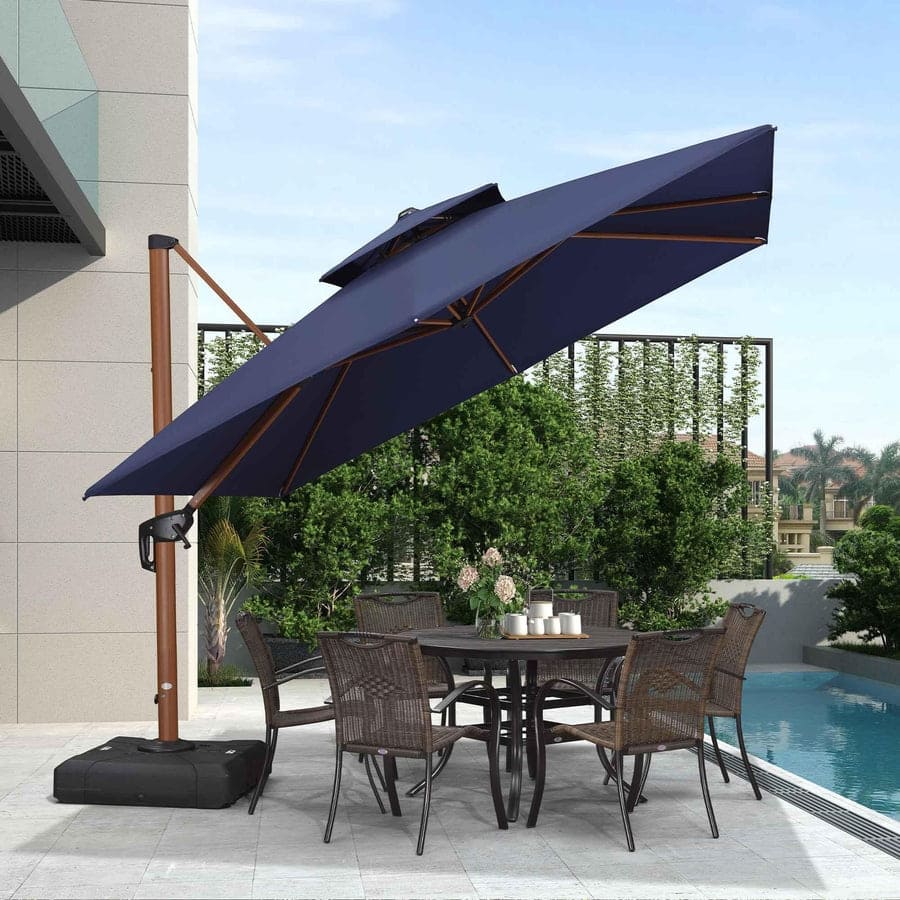 PURPLE LEAF Double Top 9 / 10 / 11 / 12 ft Square Patio Cantilever Umbrellas in Wood Color