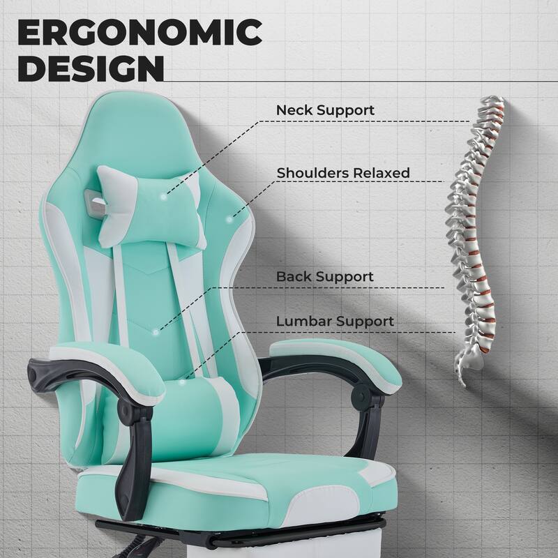 Gaming Chair, Ergonomic Computer Chair with Footrest and Massage Lumbar Support, Height Adjustable Swivel Video Game Chair