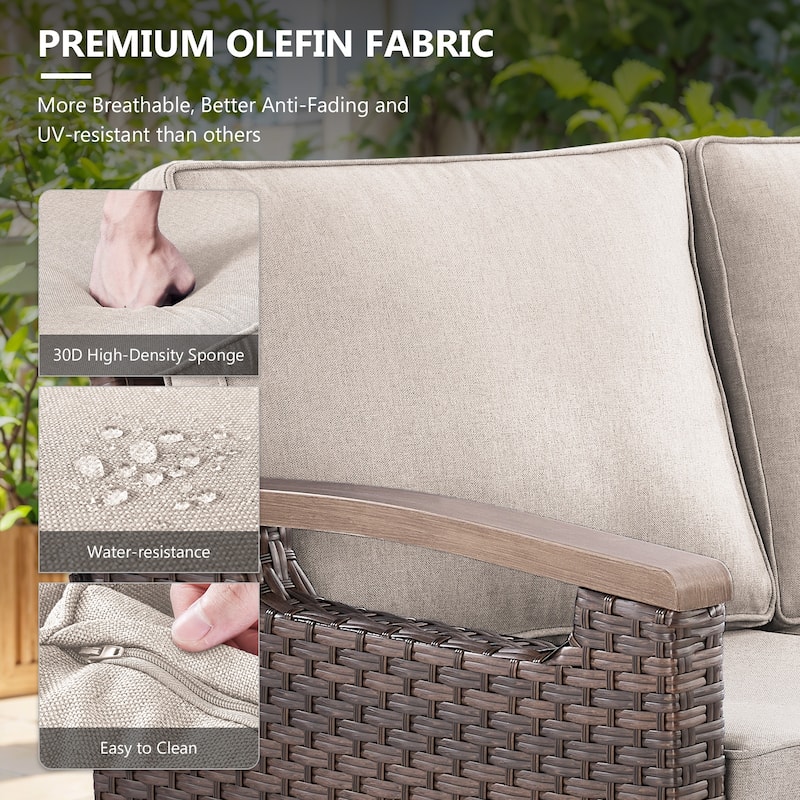 Gymojoy 74'' 3-Seat Outdoor Durable Patio Sofa with Water-Resistant Olefin Fabric Cushions