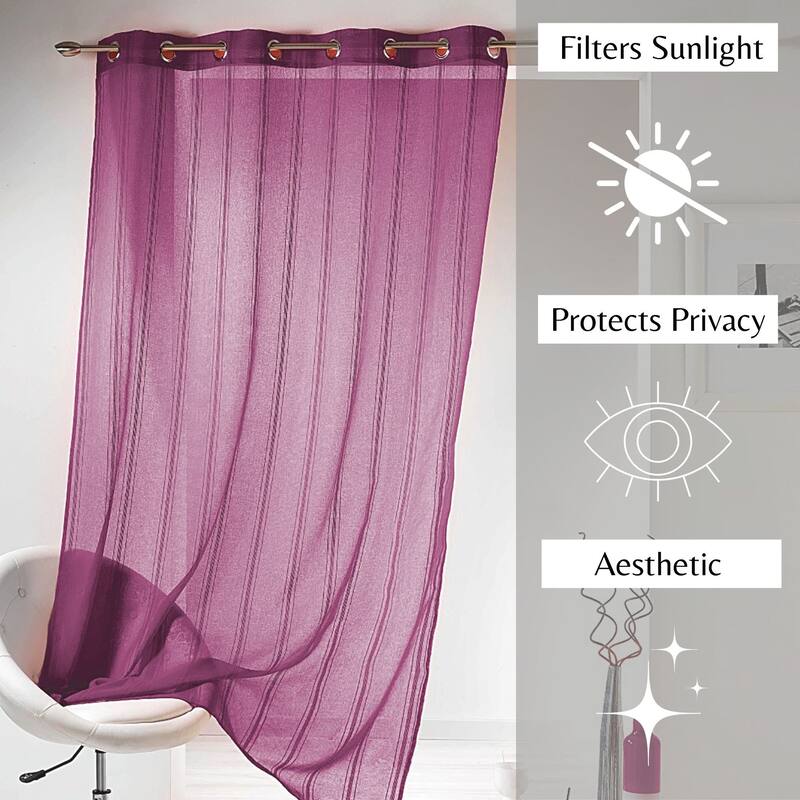 Sheer Curtain Extra Wide Window Panel with Stripes Light & Airy Drapery