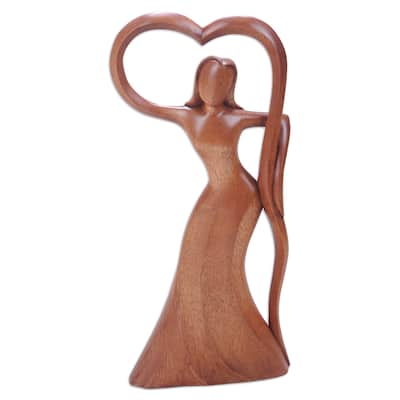 Novica Handmade Woman Celebrating Wood Statuette