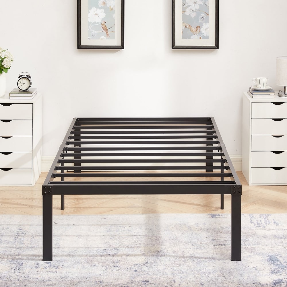VECELO Black Bed Frames No Box Spring Needed Heavy Duty Metal Platform with Steel Slat Easy Assembly