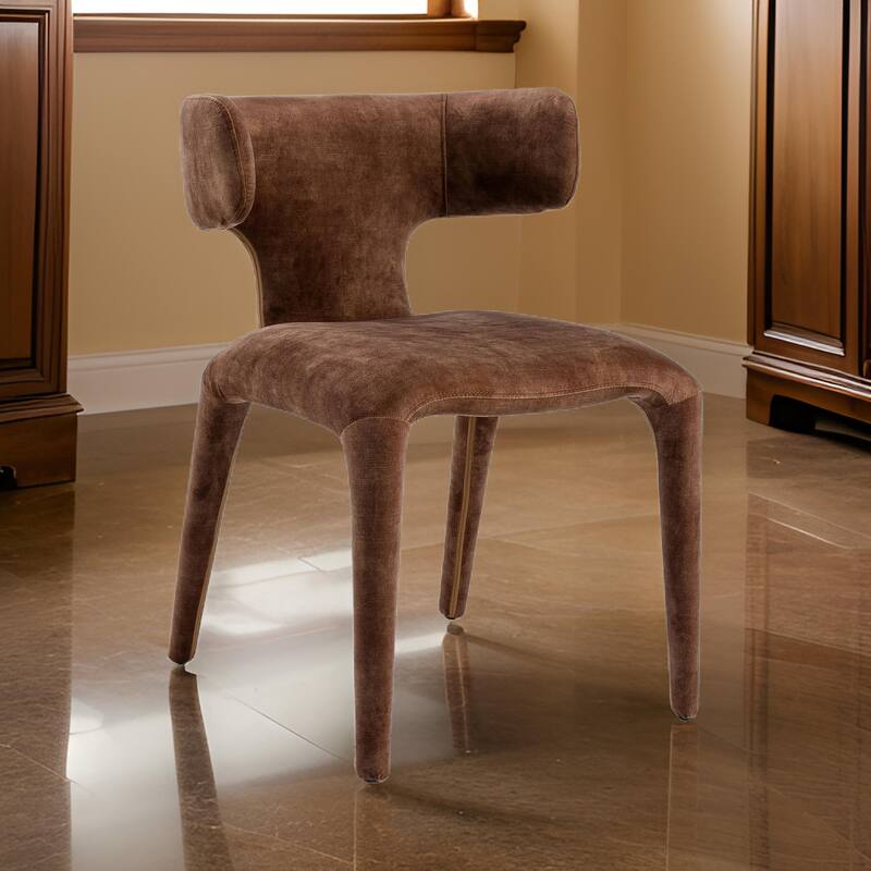 Cid Eve 21 Inch Dining Chair, Curved Wingback, Brown Textured Polyester