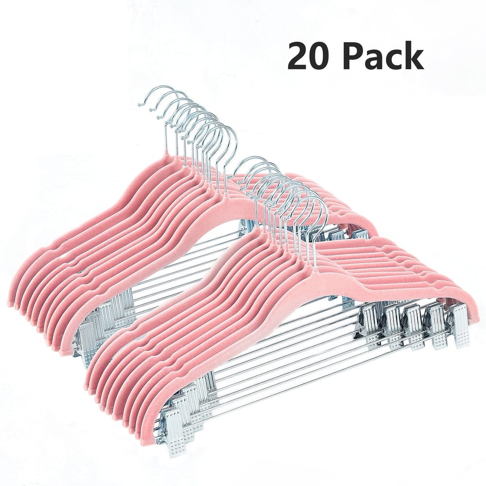 VECELO 20-Pack Pant Hangers (Black/Grey/Pink/Beige/Green) Clothes Hangers Non-slip Space-saving Clothes Hangers