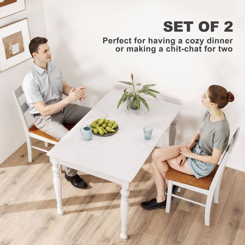 Set of 2 Dining Chairs Light Grey Teak Rubber Wood Armless Open Back Kitchen Seating - 15.7" W x 19.9" D x 34.8" H