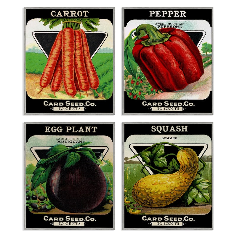 Stupell Vintage Farm Garden Vegetables Framed Giclee Art Design By Lil' Rue (Set of 4) - 11 x 14 - Grey