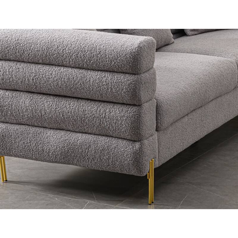 Gray Fabric Upholstered Sofa with Golden Legs and Pillows for 3 People