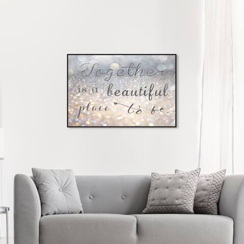 Oliver Gal 'Beautiful Place to Be' Typography and Quotes Wall Art Framed Canvas Print Family Quotes and Sayings - Gold, Gray