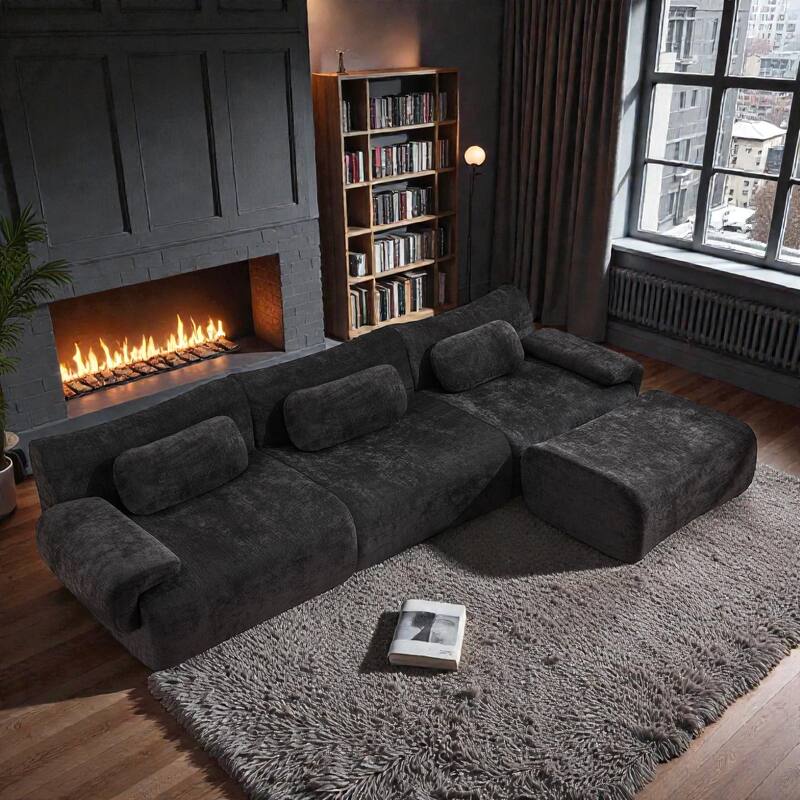 Modular Chenille Sofa Set with Armchair, Extra Large Deep Seat 3 Seater Compression Couch with Pillows