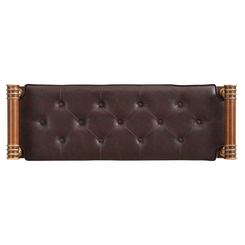 Christopher Knight Home - Mid-Century PU Leather Upholstered Bench with Button-Tufted Seat & Solid Wood Frame - 50"W