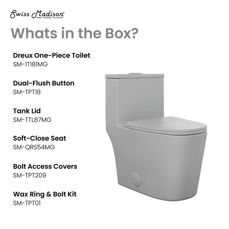 Dreux One Piece Elongated Dual Flush Toilet In Matte Grey 0.95/1.26 Gpf - 27.56" x 15.75" x 29.53"