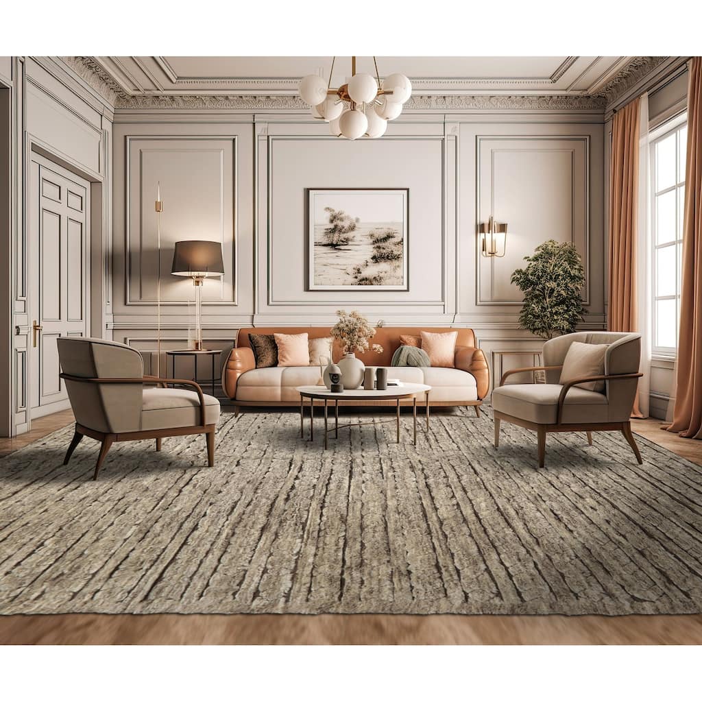 9x12 Tibetano Hand Knotted Wool Beige Moroccan Modern & Contemporary Boho Rug - 9' x 12'