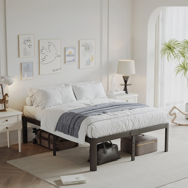 12" Heavy Duty Metal Bed Frame with Round Corners, Box Spring Not Required, Noise Free