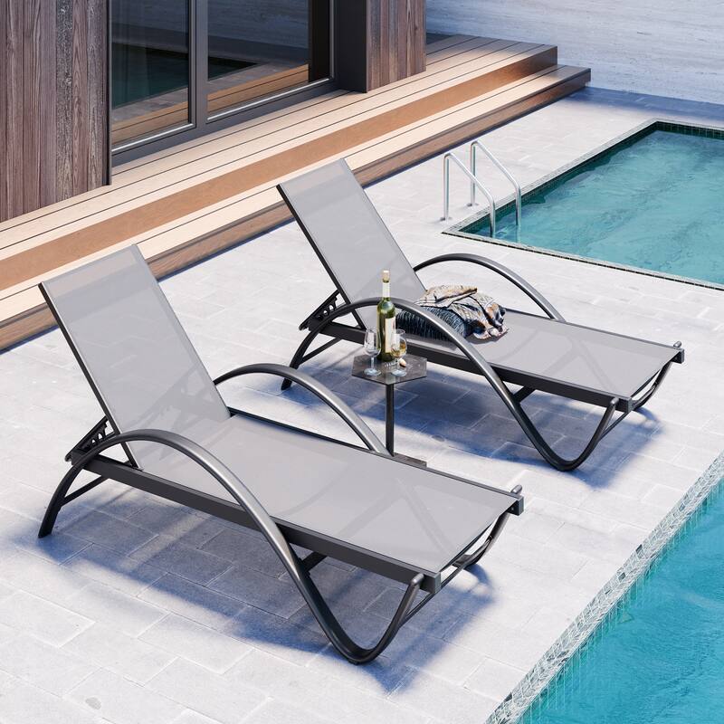 Futzca 2 Set Outdoor Lounge Chair, Pool Chaise Lounge - N/A - Light Gray