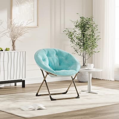 Comfy Folding Saucer Chair for Bedroom, Faux Fur Lounge Moon Chair with Sturdy Metal Frame, Oversized Plush Flower