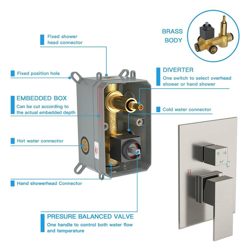 Topcraft 12-inch Ceiling Mount Square Shower System with Rough-in Valve - 12*12