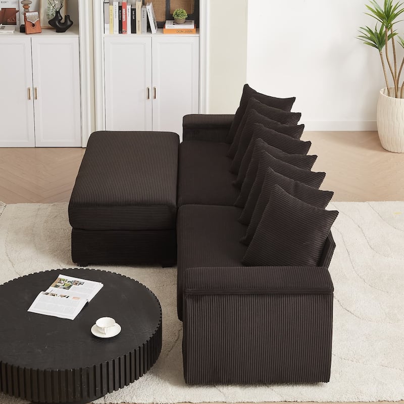 104'' L-Shaped Corduroy Sectional Sofa Couches with Chaise, 8 Pillows