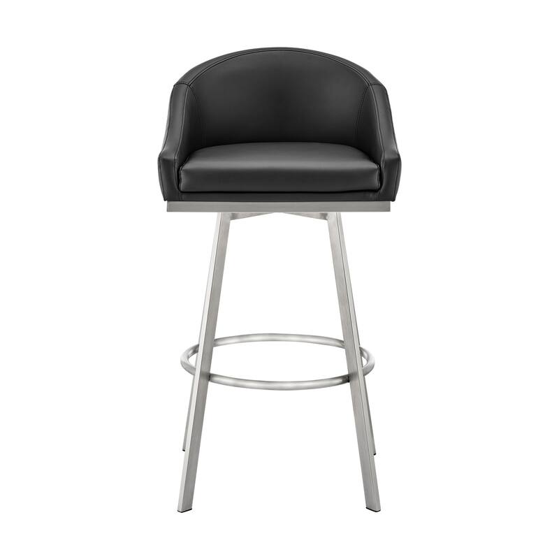 Dalza 30 Inch Swivel Barstool Chair, Open Back, Soft Black Faux Leather