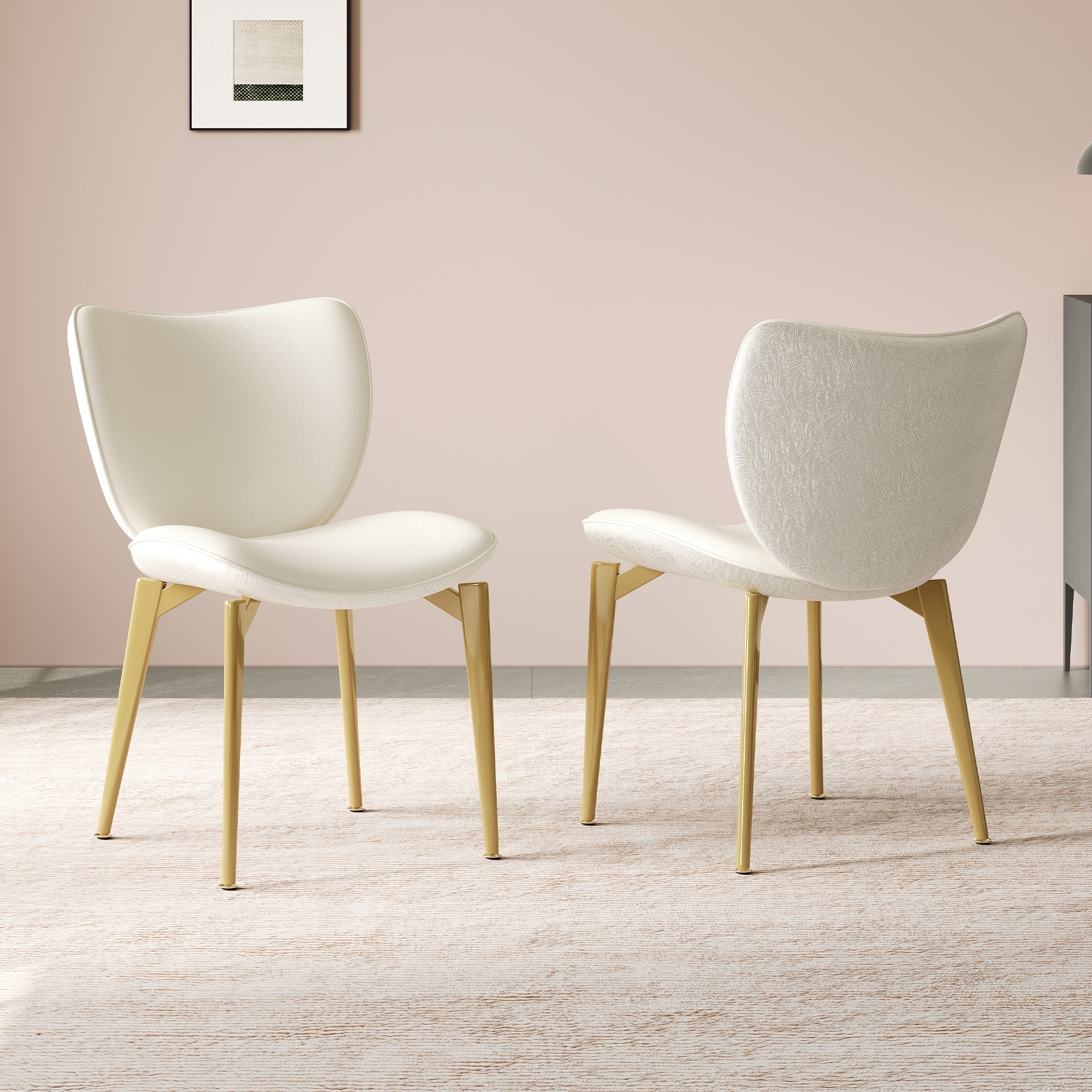 Set of 2 dining chairs, featuring high-quality PU leather seats, with gold-plated painted carbon steel legs
