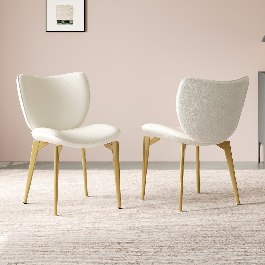 Set of 2 dining chairs, featuring high-quality PU leather seats, with gold-plated painted carbon steel legs