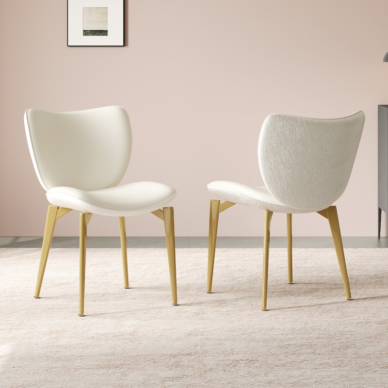 Set of 2 dining chairs, featuring high-quality PU leather seats, with gold-plated painted carbon steel legs - Beige