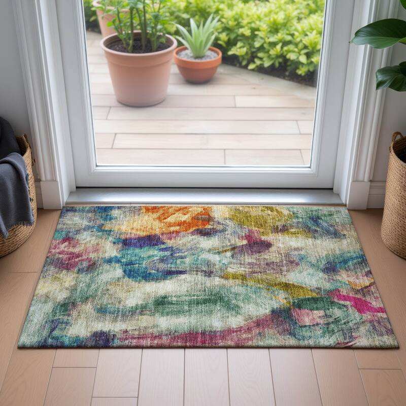 Machine Washable Indoor/Outdoor Modern Brushstrokes Chantille Rug
