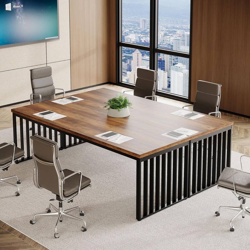 6.56 ft Industrial Conference Table, Rectangular Meeting Table for Seminar, Business & Negotiation