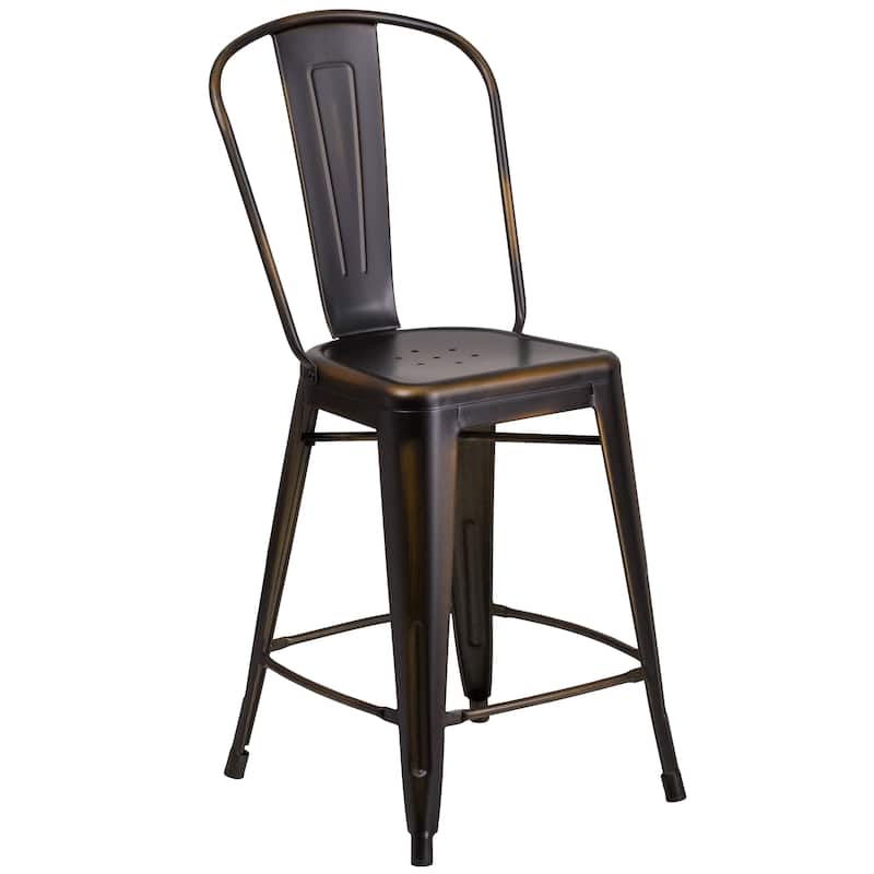 24-inch High Distressed Metal Indoor/Outdoor Counter Height Stool - 17.75"W x 22"D x 40.25"H