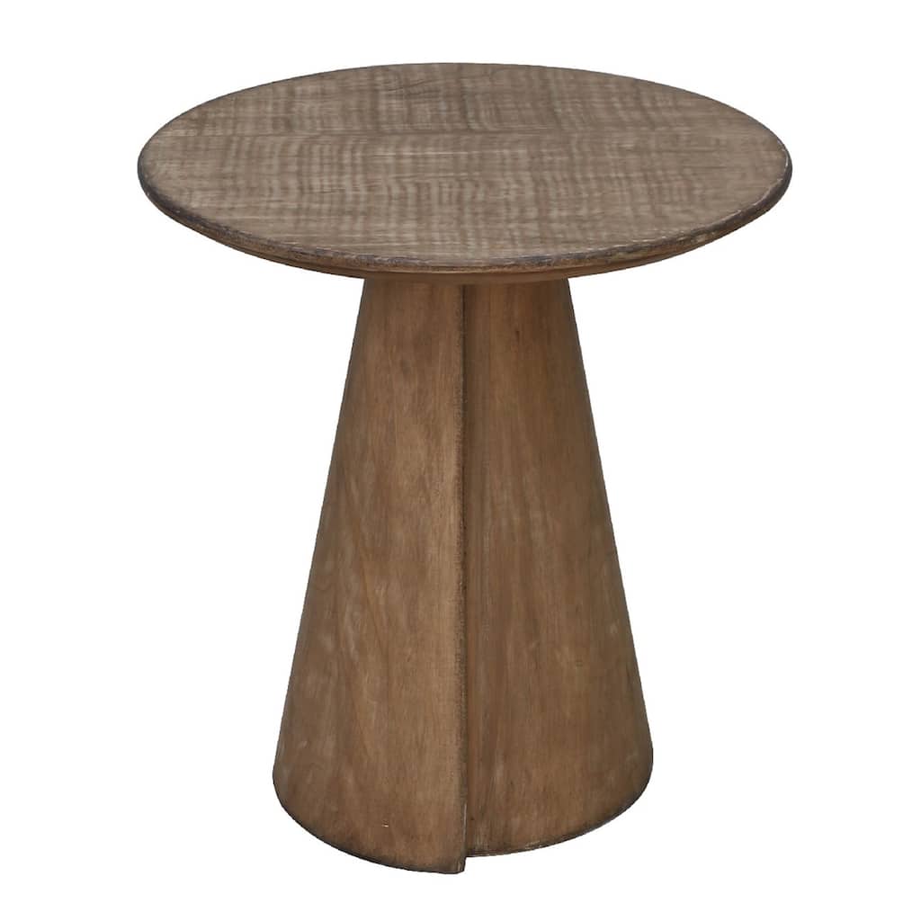 Rela Side End Table, 22 Inch Round Top w Tapered Base, Antique Brown